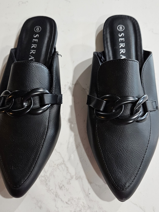 Serra Shoes - Serra Black Pointed-Toe Chain-Detail Slip-On Mules Size 8